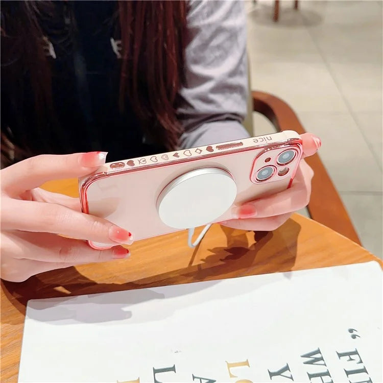 For iPhone 14 Case Compatible with MagSafe Heart Pattern TPU Phone Cover