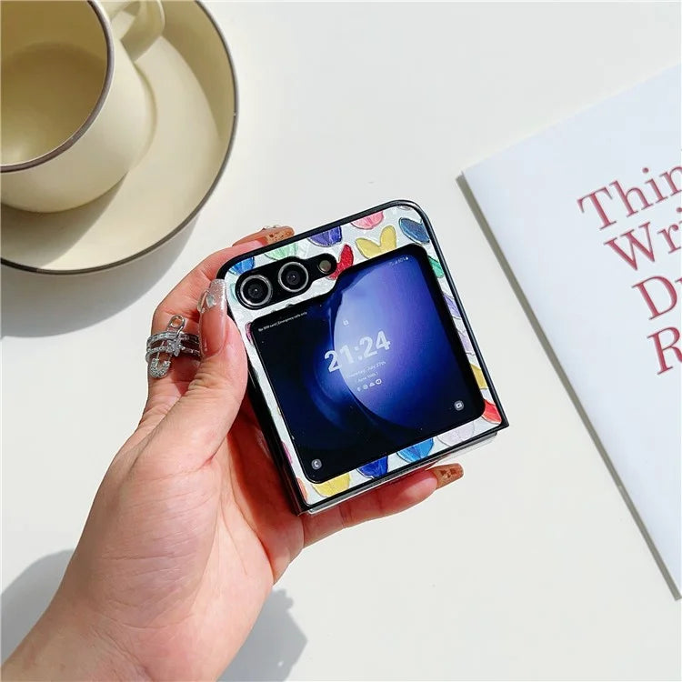 For Samsung Galaxy Z Flip6 5G Case Leather + PC Protective Phone Cover Lacquered Pattern