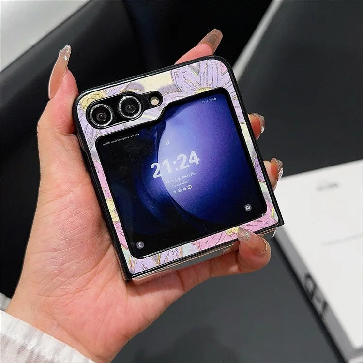 For Samsung Galaxy Z Flip6 5G Case Leather + PC Protective Phone Cover Lacquered Pattern