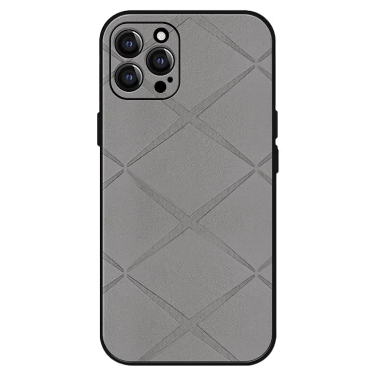 For iPhone 15 Pro Max Case Geometric Pattern Leather Coated PC+TPU Phone Cover