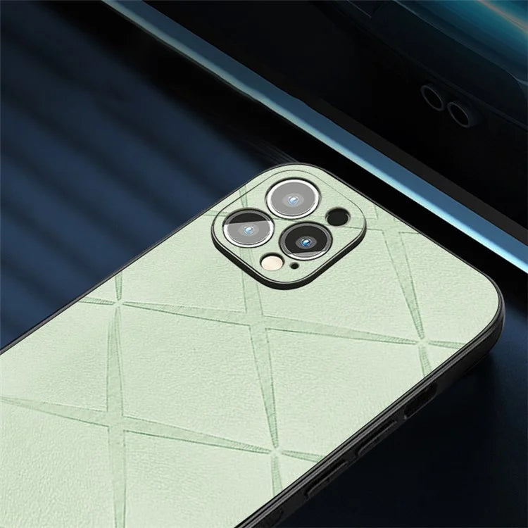 For iPhone 15 Pro Max Case Geometric Pattern Leather Coated PC+TPU Phone Cover