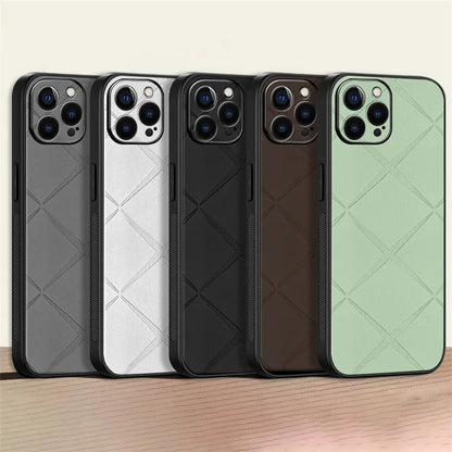 For iPhone 15 Pro Max Case Geometric Pattern Leather Coated PC+TPU Phone Cover