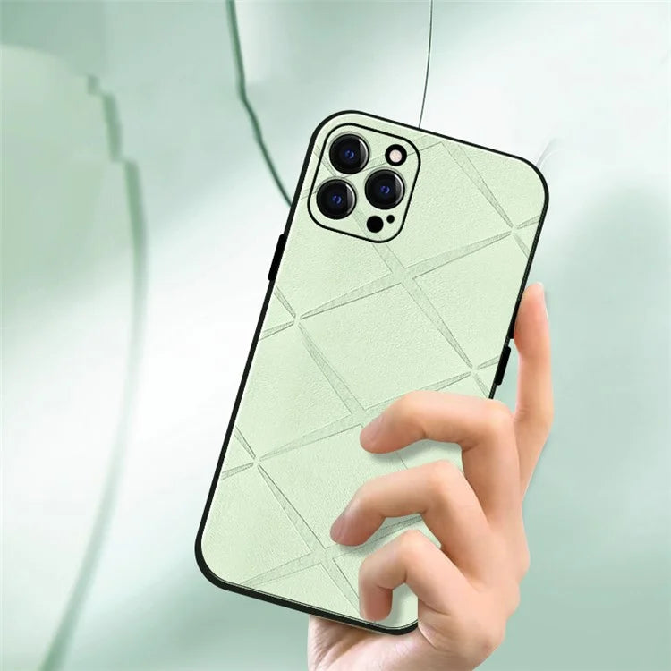 For iPhone 14 Pro Case Geometric Pattern Leather+PC+TPU Phone Back Cover