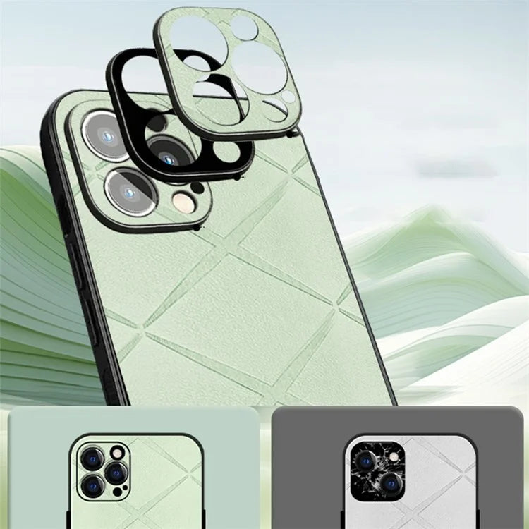 For iPhone 14 Pro Case Geometric Pattern Leather+PC+TPU Phone Back Cover