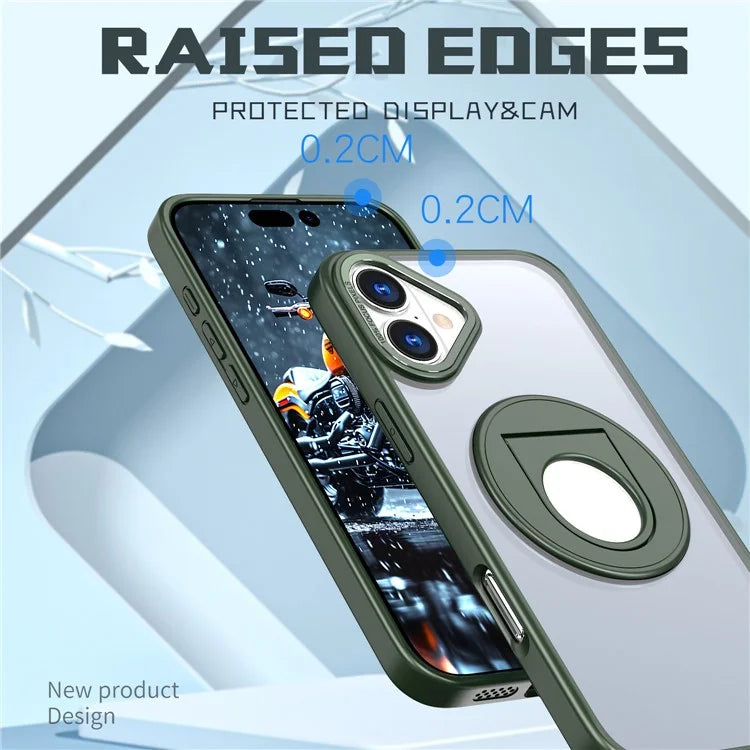 For iPhone 16 Case Compatible with MagSafe Rotating Kickstand TPU+PC Clear Back Phone Cover