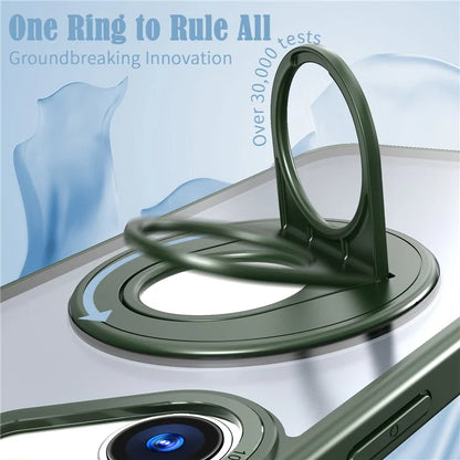 For iPhone 16 Case Compatible with MagSafe Rotating Kickstand TPU+PC Clear Back Phone Cover