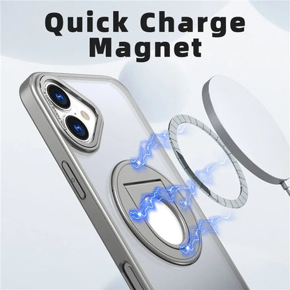 For iPhone 16 Case Compatible with MagSafe Rotating Kickstand TPU+PC Clear Back Phone Cover