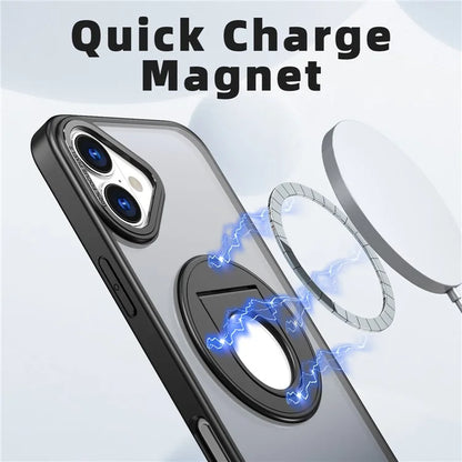 For iPhone 16 Plus Clear Back Case Rotating Kickstand TPU+PC Phone Cover Compatible with MagSafe
