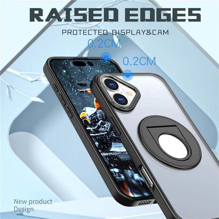For iPhone 16 Plus Clear Back Case Rotating Kickstand TPU+PC Phone Cover Compatible with MagSafe