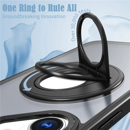 For iPhone 16 Plus Clear Back Case Rotating Kickstand TPU+PC Phone Cover Compatible with MagSafe