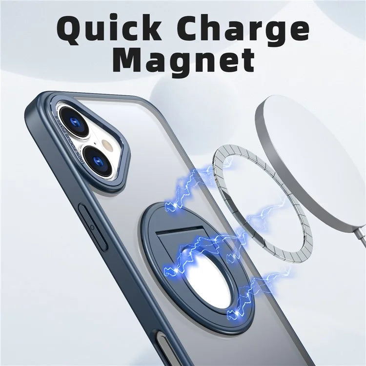 For iPhone 16 Plus Clear Back Case Rotating Kickstand TPU+PC Phone Cover Compatible with MagSafe