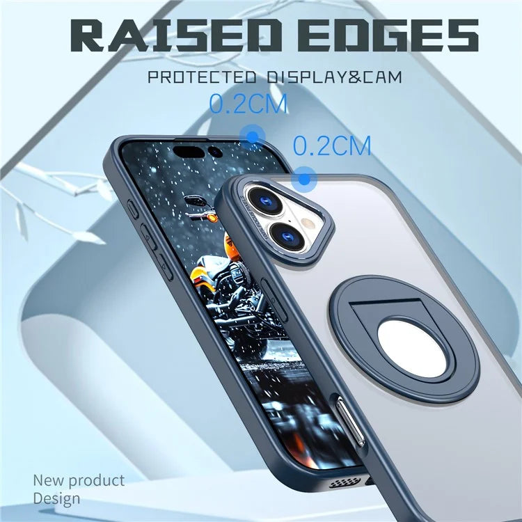 For iPhone 16 Plus Clear Back Case Rotating Kickstand TPU+PC Phone Cover Compatible with MagSafe
