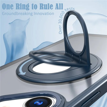 For iPhone 16 Plus Clear Back Case Rotating Kickstand TPU+PC Phone Cover Compatible with MagSafe
