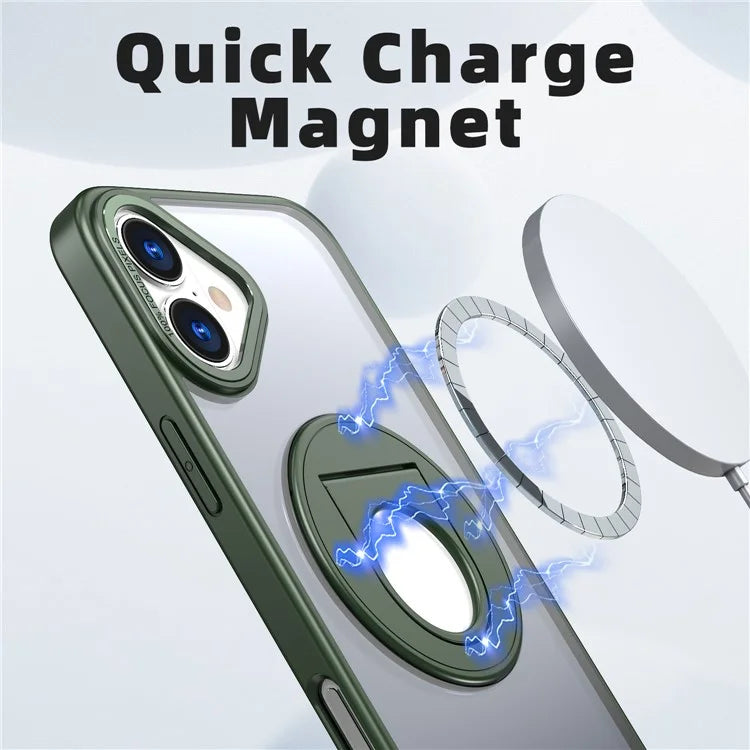 For iPhone 16 Plus Clear Back Case Rotating Kickstand TPU+PC Phone Cover Compatible with MagSafe
