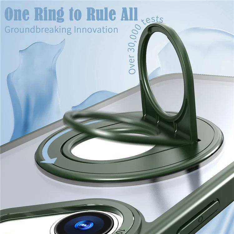 For iPhone 16 Plus Clear Back Case Rotating Kickstand TPU+PC Phone Cover Compatible with MagSafe