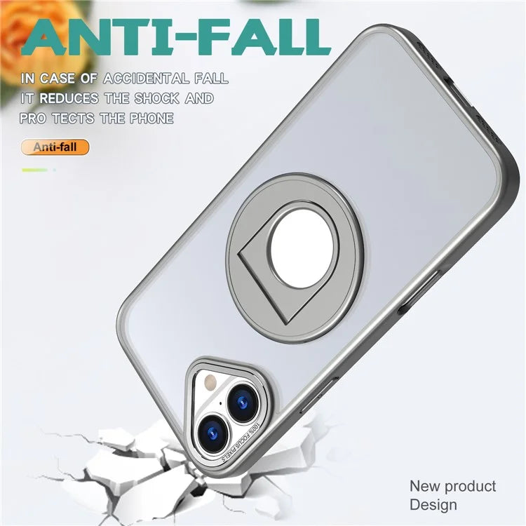 For iPhone 16 Plus Clear Back Case Rotating Kickstand TPU+PC Phone Cover Compatible with MagSafe