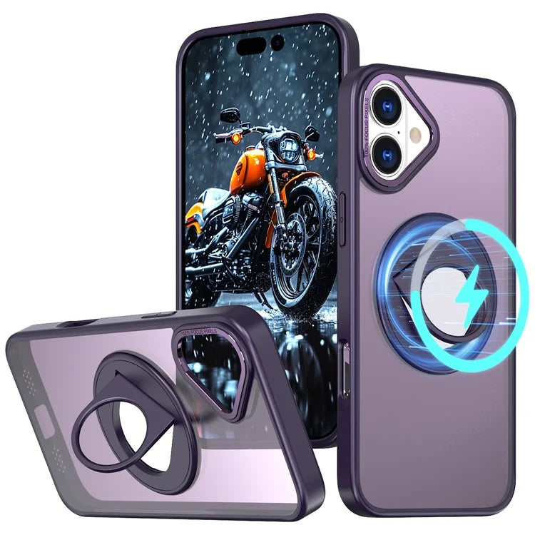 For iPhone 16 Plus Clear Back Case Rotating Kickstand TPU+PC Phone Cover Compatible with MagSafe