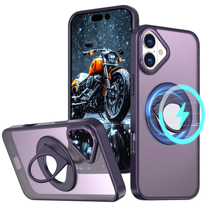 For iPhone 16 Plus Clear Back Case Rotating Kickstand TPU+PC Phone Cover Compatible with MagSafe