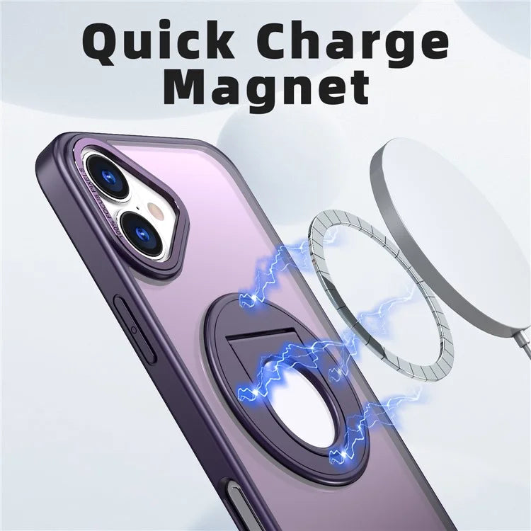 For iPhone 16 Plus Clear Back Case Rotating Kickstand TPU+PC Phone Cover Compatible with MagSafe