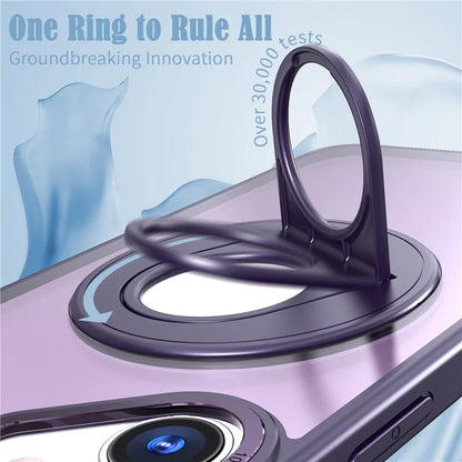 For iPhone 16 Plus Clear Back Case Rotating Kickstand TPU+PC Phone Cover Compatible with MagSafe