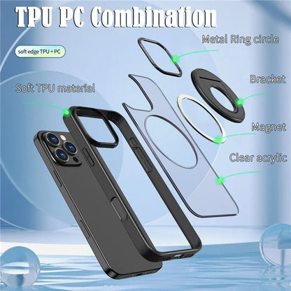 For iPhone 16 Pro Max Kickstand Case TPU+PC Clear Back Phone Cover Compatible with MagSafe
