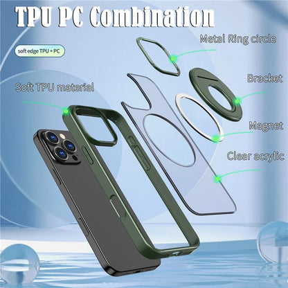 For iPhone 16 Pro Clear Back Case Compatible with MagSafe TPU+PC Kickstand Phone Cover