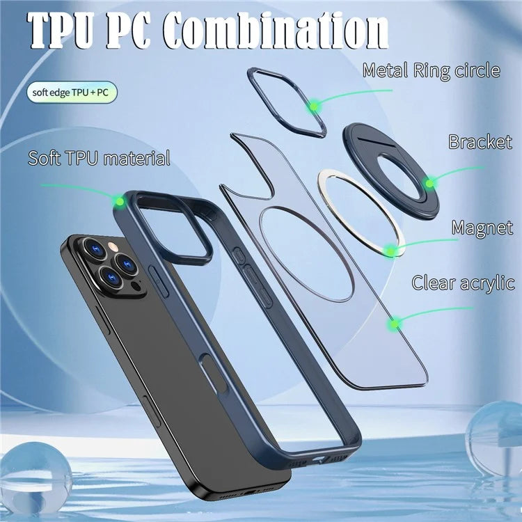 For iPhone 16 Pro Clear Back Case Compatible with MagSafe TPU+PC Kickstand Phone Cover