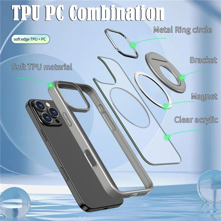 For iPhone 16 Pro Clear Back Case Compatible with MagSafe TPU+PC Kickstand Phone Cover