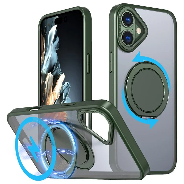For iPhone 16 Plus Phone Case Ring Kickstand Back Cover Compatible with MagSafe