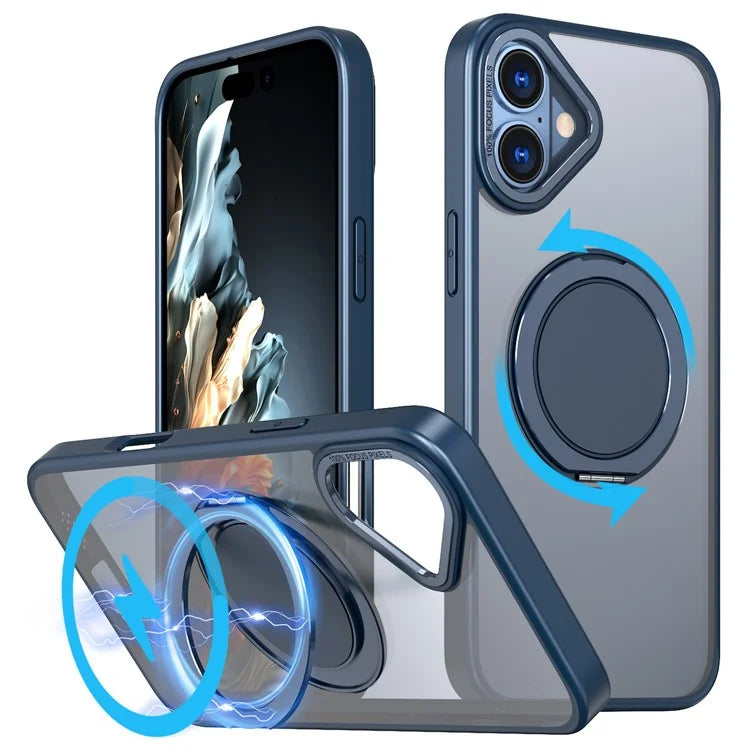 For iPhone 16 Plus Phone Case Ring Kickstand Back Cover Compatible with MagSafe