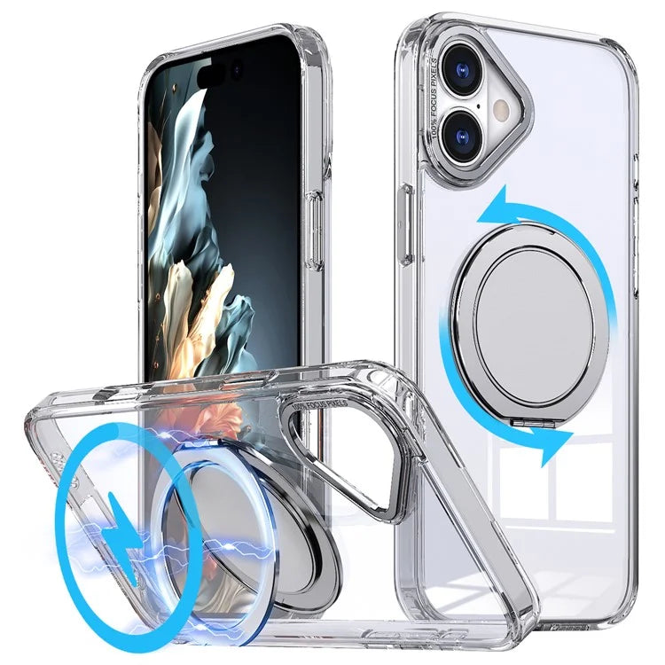 For iPhone 16 Plus Phone Case Ring Kickstand Back Cover Compatible with MagSafe