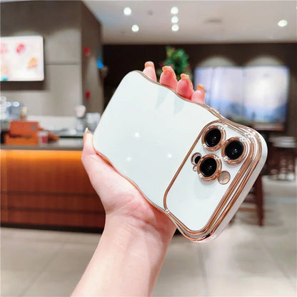 For iPhone 13 Pro Max Case Curly Wave Frame Shape Electroplating TPU Back Cover