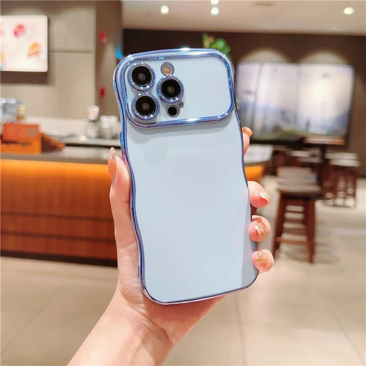 For iPhone 13 Pro Max Case Curly Wave Frame Shape Electroplating TPU Back Cover