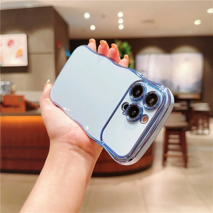 For iPhone 13 Pro Max Case Curly Wave Frame Shape Electroplating TPU Back Cover