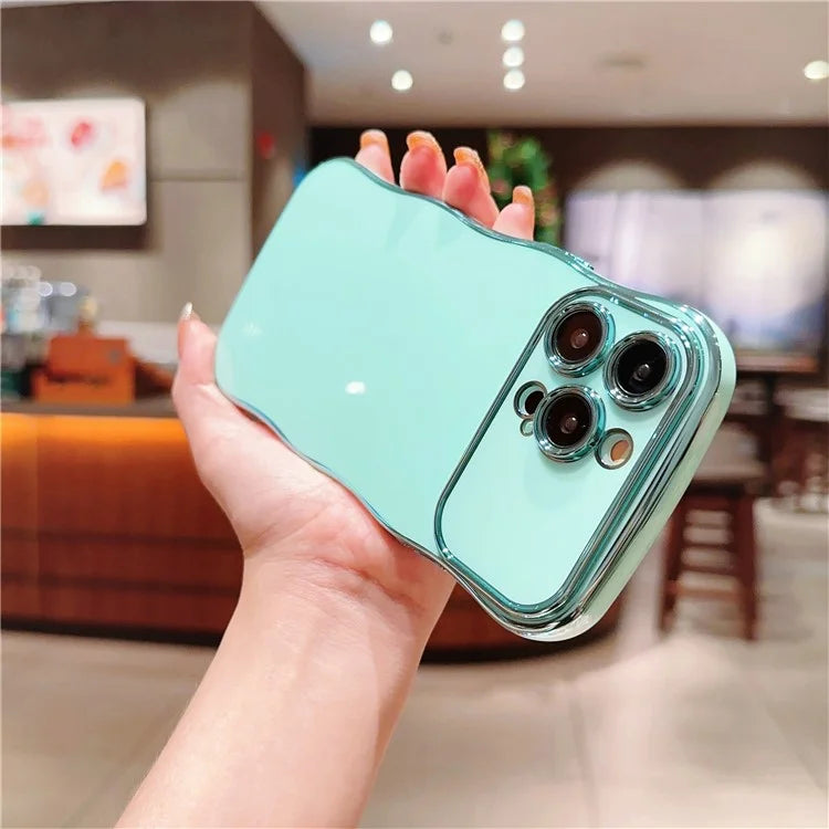 For iPhone 13 Pro Max Case Curly Wave Frame Shape Electroplating TPU Back Cover
