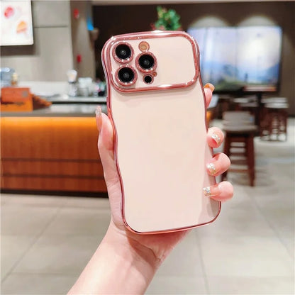 For iPhone 13 Pro Case Curly Wave Frame Shape Electroplating TPU Back Cover