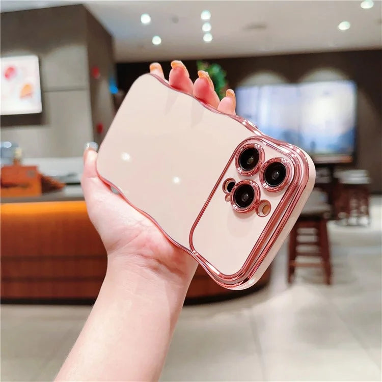 For iPhone 13 Pro Case Curly Wave Frame Shape Electroplating TPU Back Cover