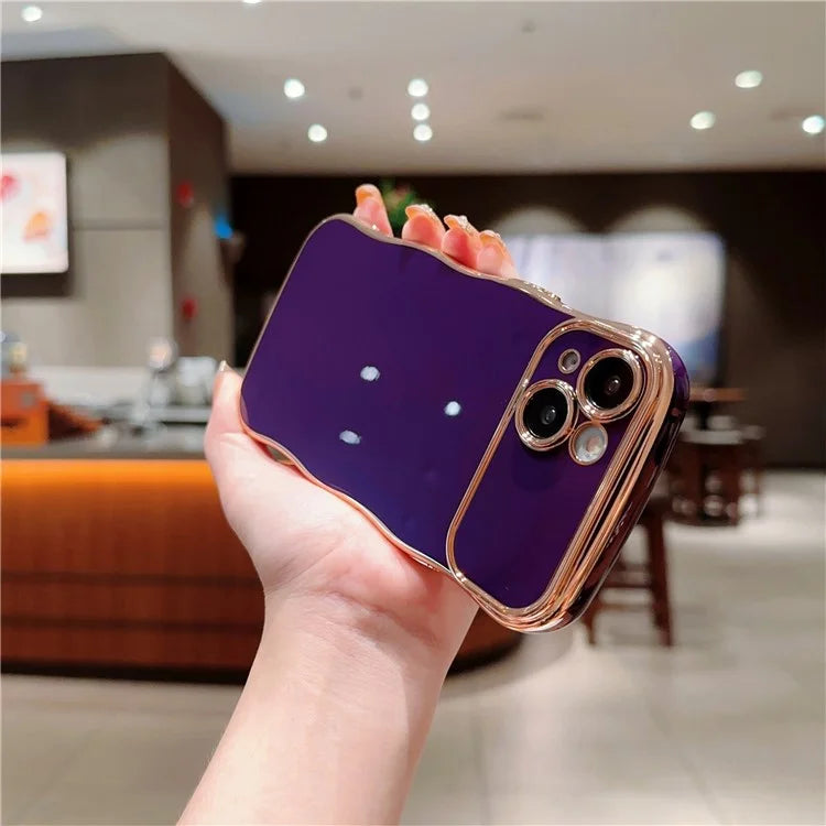 For iPhone 13 Case Curly Wave Frame Shape Electroplating TPU Back Cover