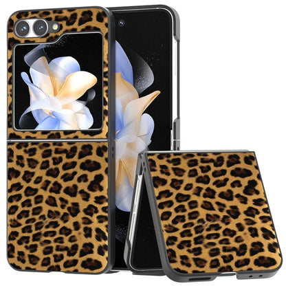 For Samsung Galaxy Z Flip6 5G Case Black Edge PU+PC Leopard Pattern Phone Cover