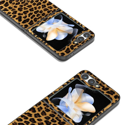 For Samsung Galaxy Z Flip6 5G Case Black Edge PU+PC Leopard Pattern Phone Cover