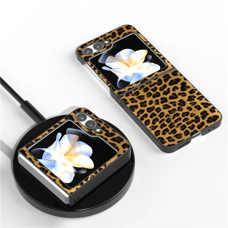 For Samsung Galaxy Z Flip6 5G Case Black Edge PU+PC Leopard Pattern Phone Cover