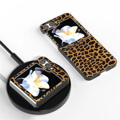 For Samsung Galaxy Z Flip6 5G Case Black Edge PU+PC Leopard Pattern Phone Cover