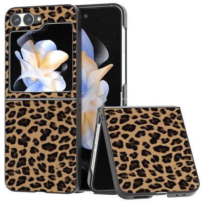 For Samsung Galaxy Z Flip6 5G Case Black Edge PU+PC Leopard Pattern Phone Cover