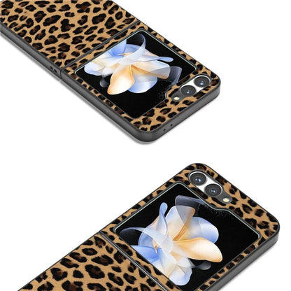 For Samsung Galaxy Z Flip6 5G Case Black Edge PU+PC Leopard Pattern Phone Cover