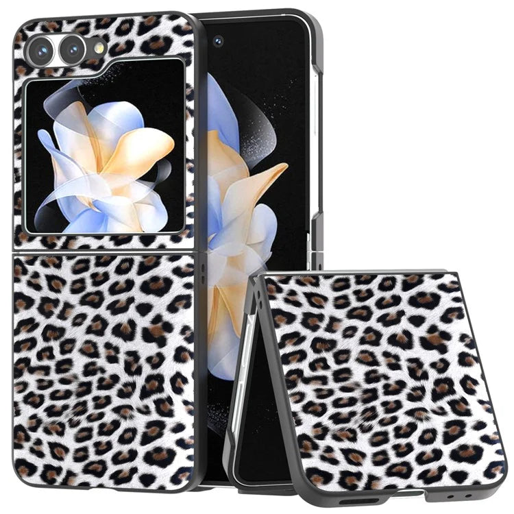 For Samsung Galaxy Z Flip6 5G Case Black Edge PU+PC Leopard Pattern Phone Cover