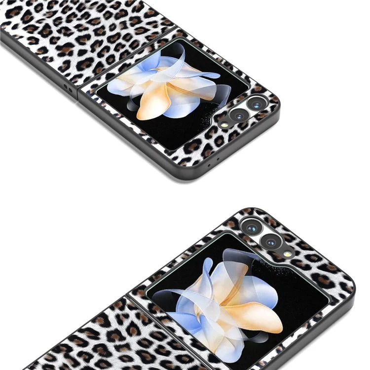 For Samsung Galaxy Z Flip6 5G Case Black Edge PU+PC Leopard Pattern Phone Cover