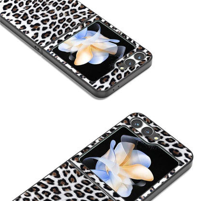 For Samsung Galaxy Z Flip6 5G Case Black Edge PU+PC Leopard Pattern Phone Cover