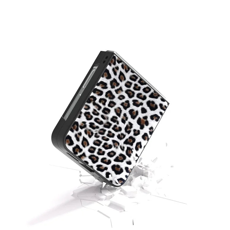 For Samsung Galaxy Z Flip6 5G Case Black Edge PU+PC Leopard Pattern Phone Cover