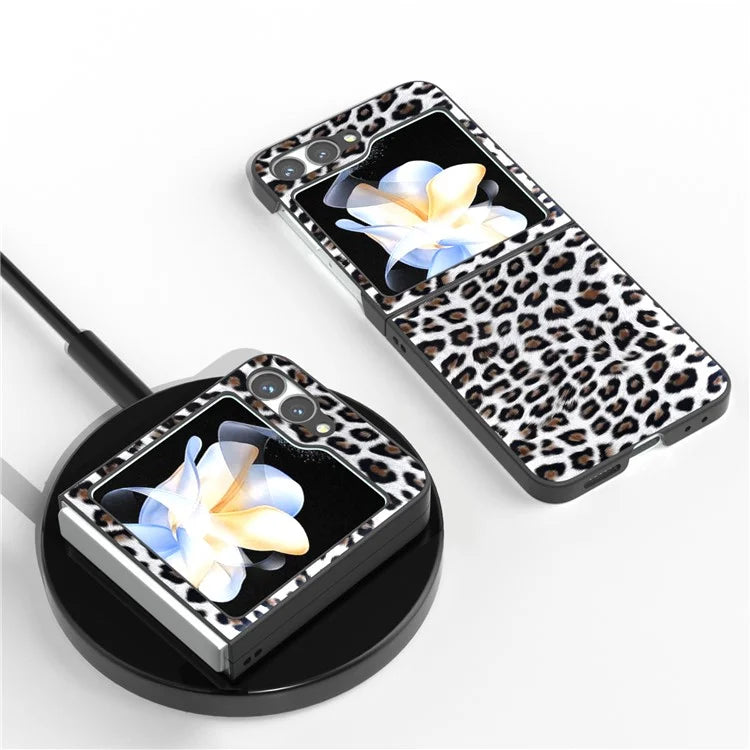 For Samsung Galaxy Z Flip6 5G Case Black Edge PU+PC Leopard Pattern Phone Cover