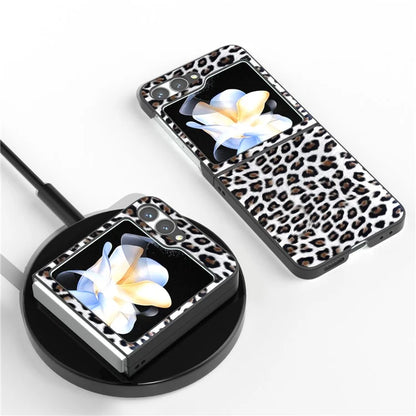 For Samsung Galaxy Z Flip6 5G Case Black Edge PU+PC Leopard Pattern Phone Cover